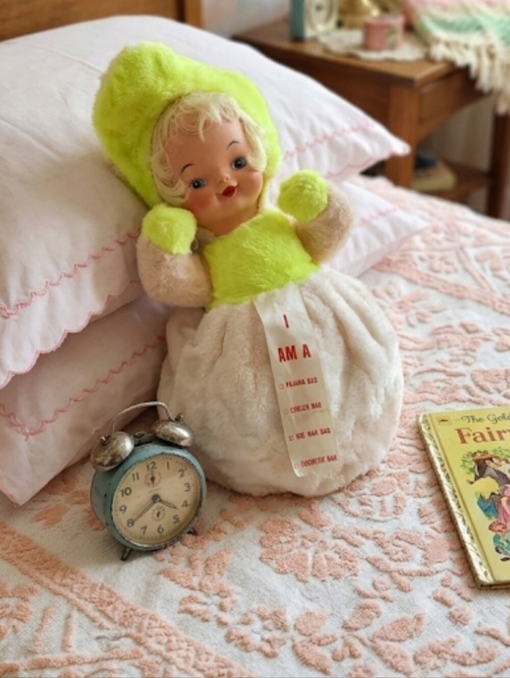 Vtg 60s My Toy Plush Doll Pajama Bag Plastic Face